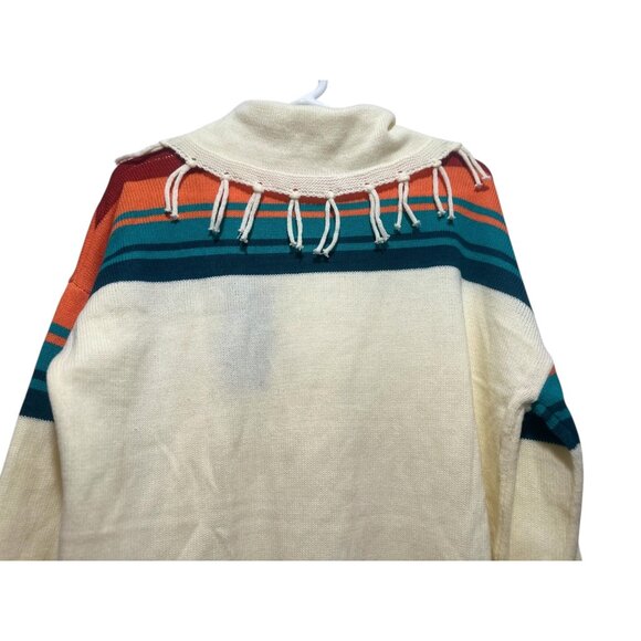 Panhandle Aztec Stripes Fringe Sweater Women XL Cowl Neck Western Bohemian Rodeo - Picture 9 of 15